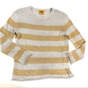 Tory Burch lurex Metallic sweater silver gold grey